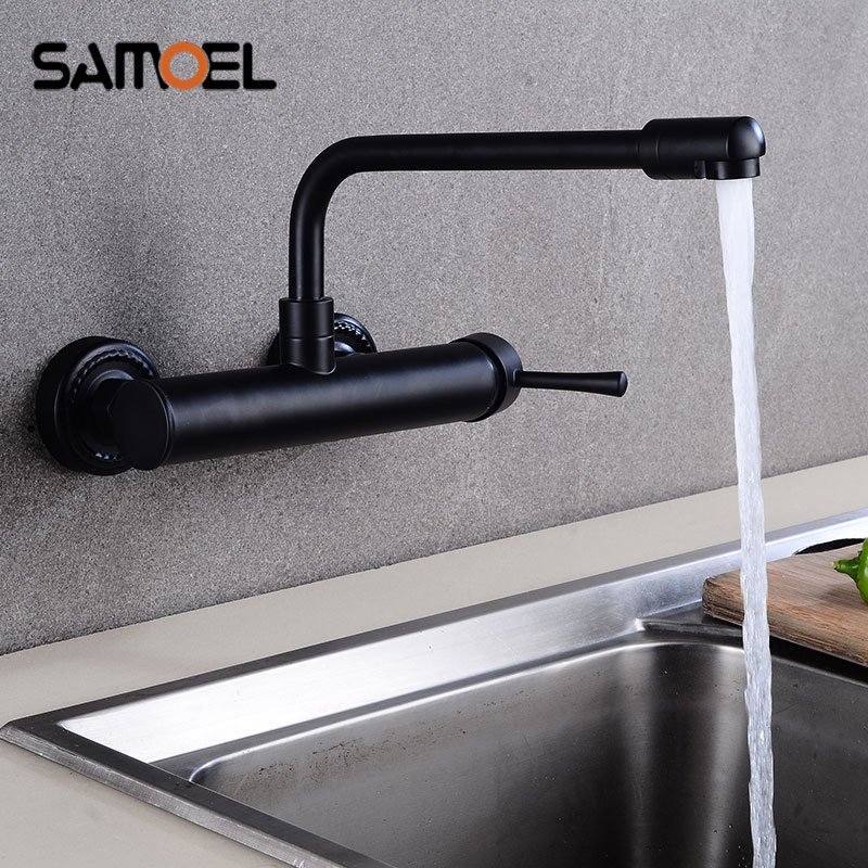 Commercial Kitchen Faucets - Nieuwe collectie messing wandmontage zwarte keukenmixers