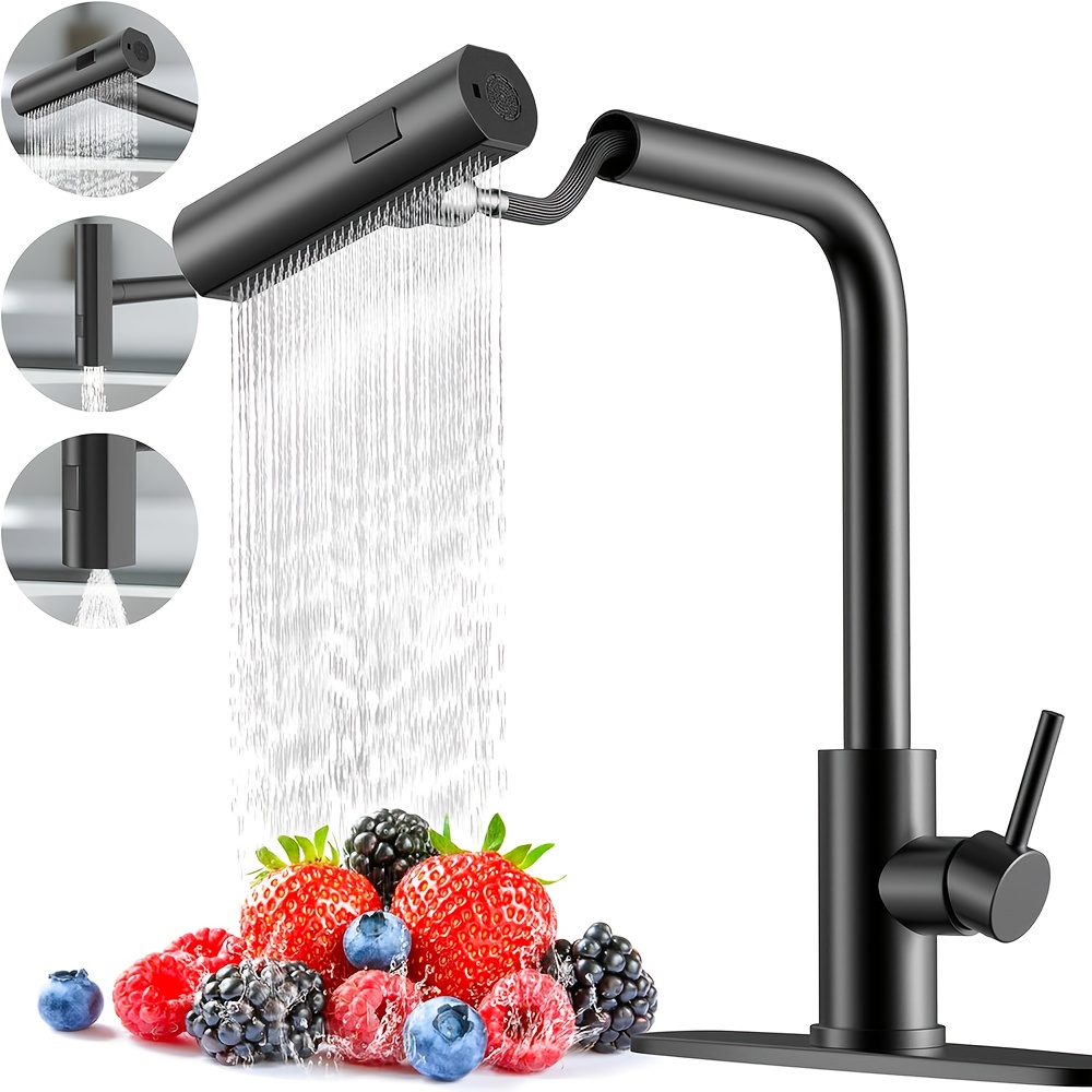 Commercial Kitchen Faucets - 1-delige zwarte keukenkraan met neerklapbare spray,