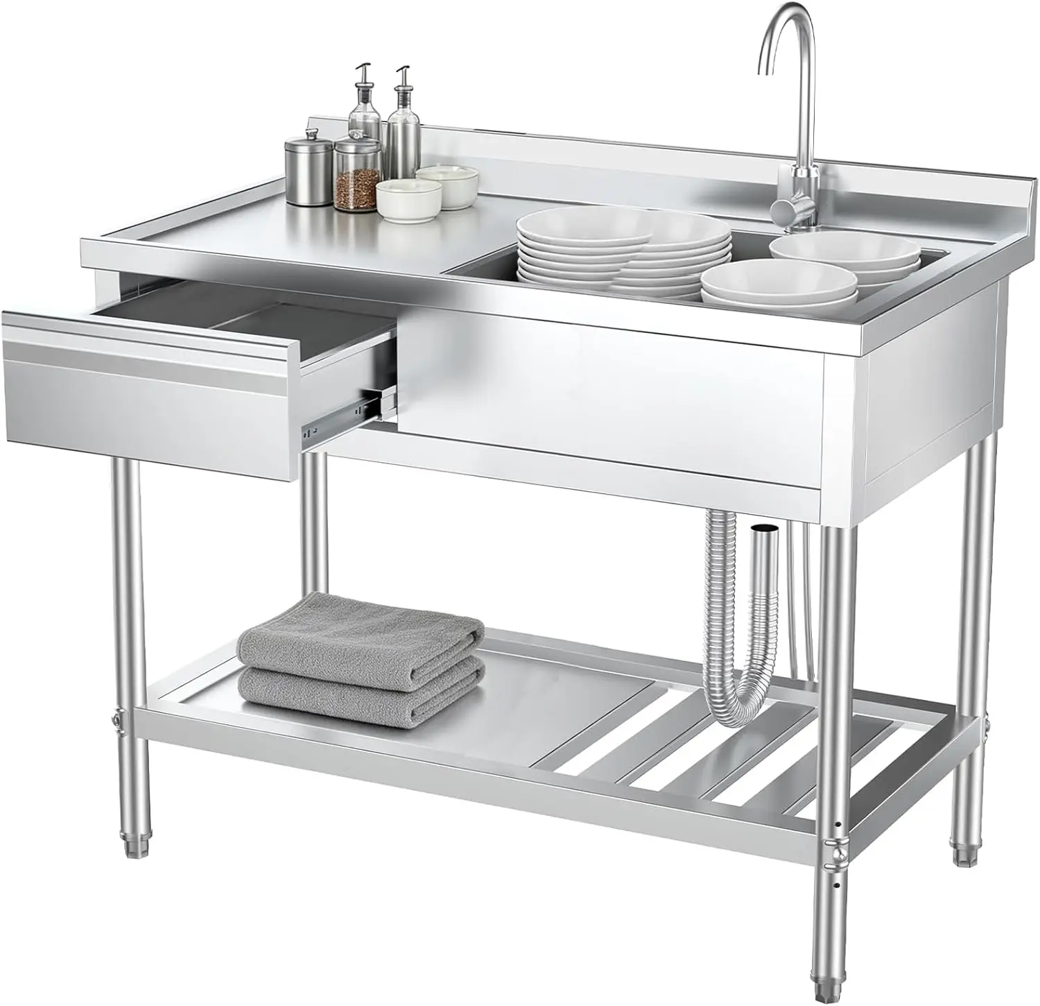 Commercial Kitchen Plumbing - RVS spoelbak met laden & afvoer,