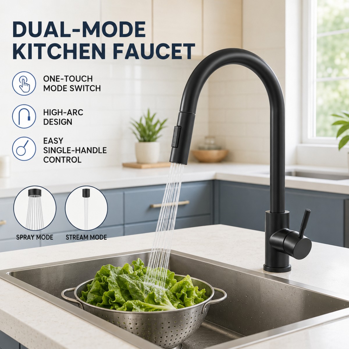Commercial Kitchen Faucets - Zwarte keukenkraan met twee functies, enkel