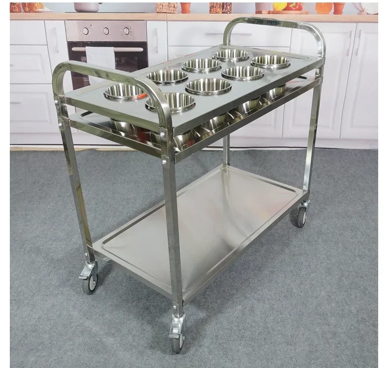 Commercial Kitchen Plumbing - Roestvrijstalen mobiele kruidenkar met twee lagen,