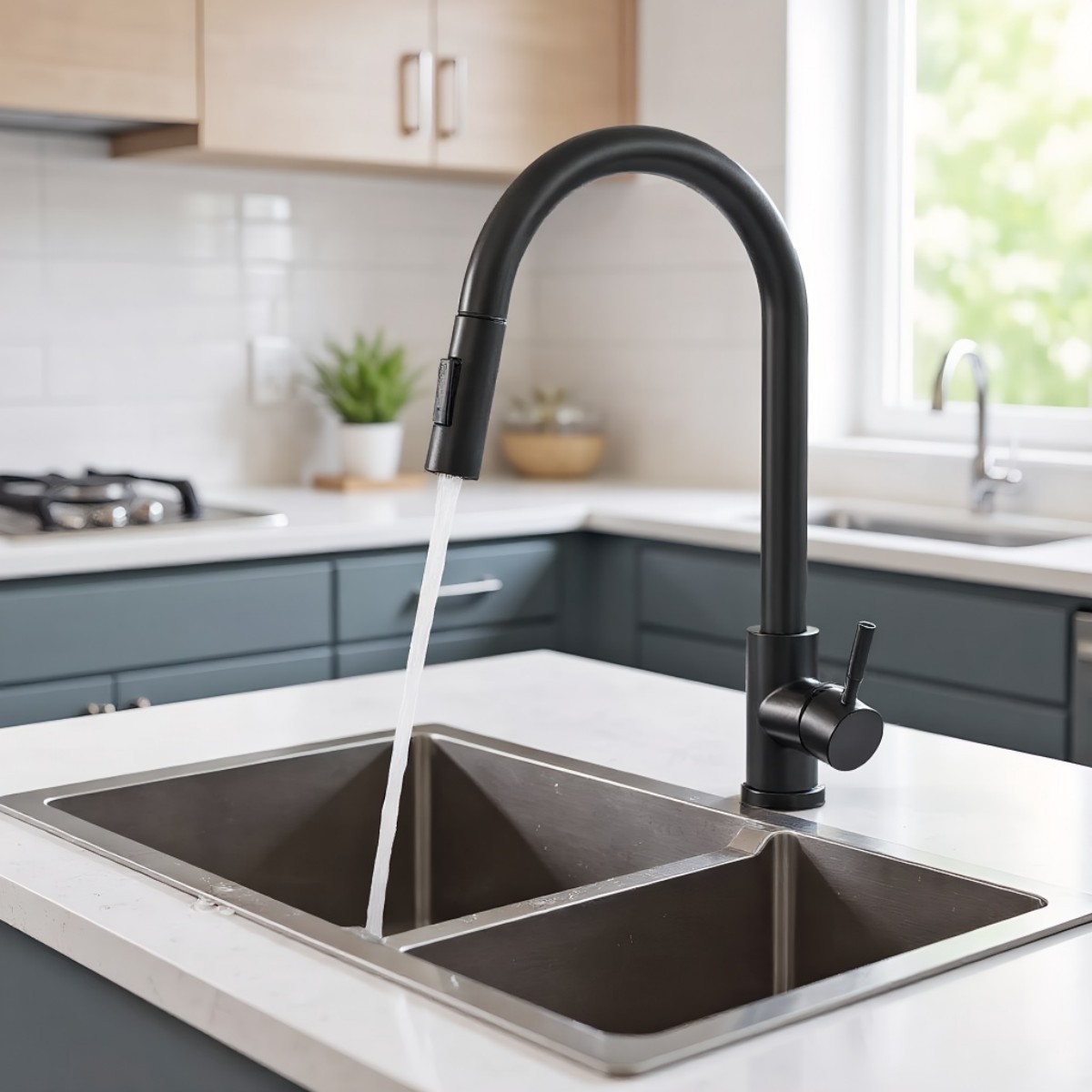 Zwarte keukenkraan met twee fu - Commercial Kitchen Faucets recensie en prijs